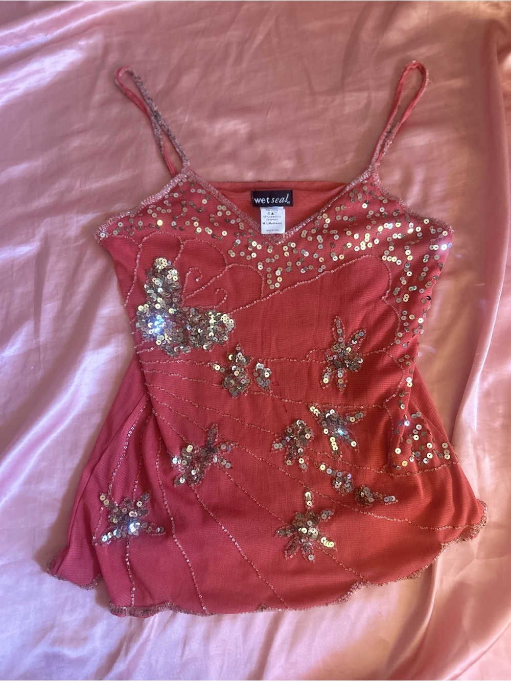 Wet Seal Coral Sequin Floral Cami
